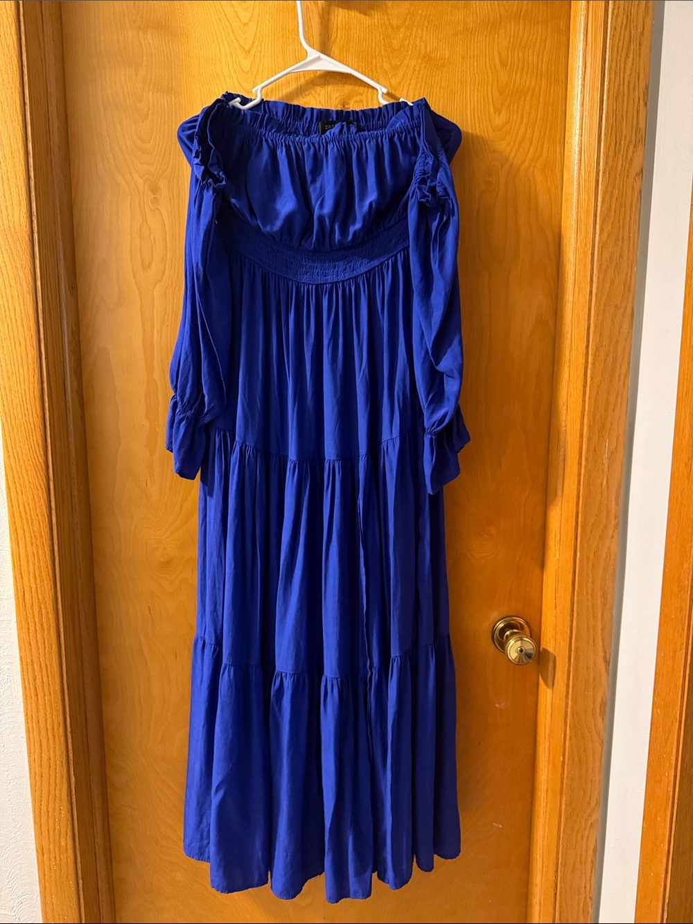 Off-Shoulder Royal Blue Tiered Maxi Dress. Amazon. Size medium.